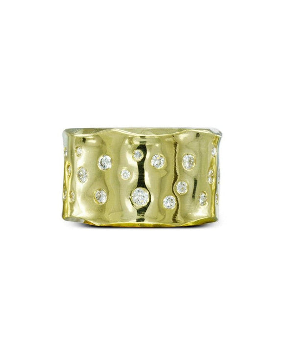 Hammered 18ct Yellow Gold Diamond Eternity Ring (Wide) Ring Pruden and Smith Default Title