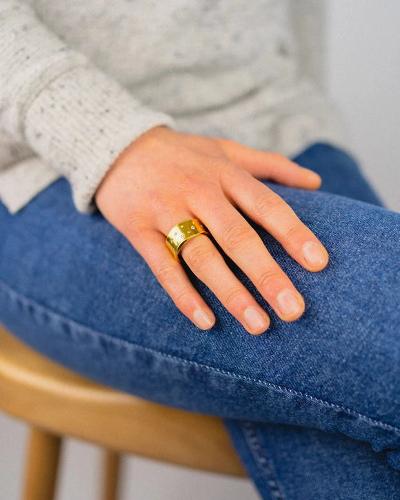 Hammered 18ct Yellow Gold Diamond Eternity Ring (Wide) Ring Pruden and Smith