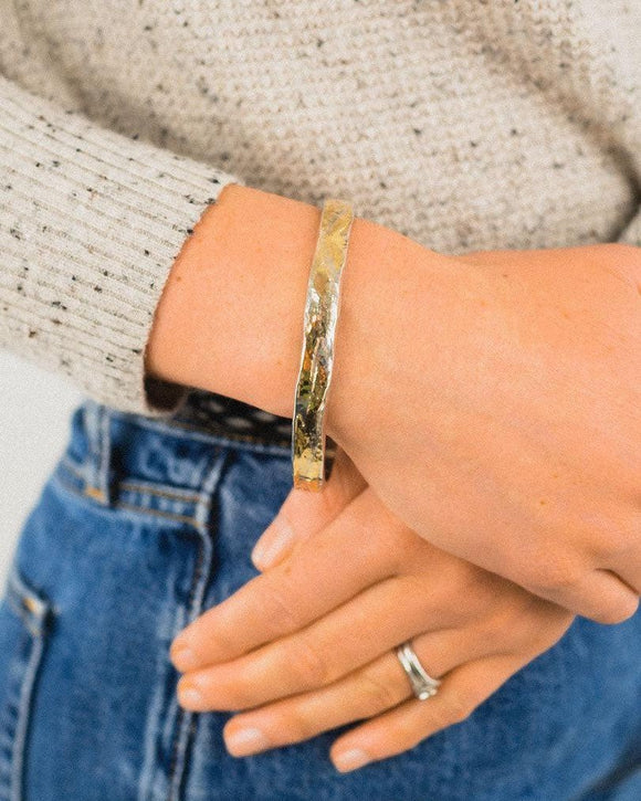 Hammered 9ct Rose Gold and Silver Bangle Bangle Pruden and Smith