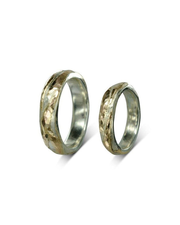 Hammered 9ct White and Rose Gold Wedding Band Ring Pruden and Smith