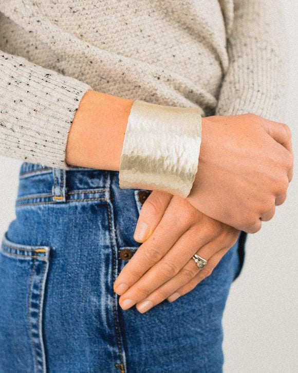 Hammered Concave Mabe Pearl Cuff Bangle Bangle Pruden and Smith