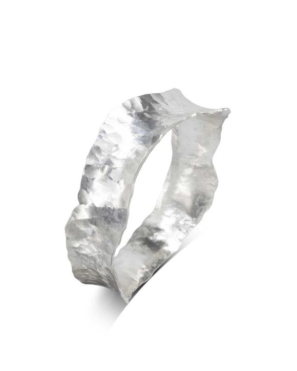Hammered Concave Solid Silver Bangle (Wave) Bangle Pruden and Smith