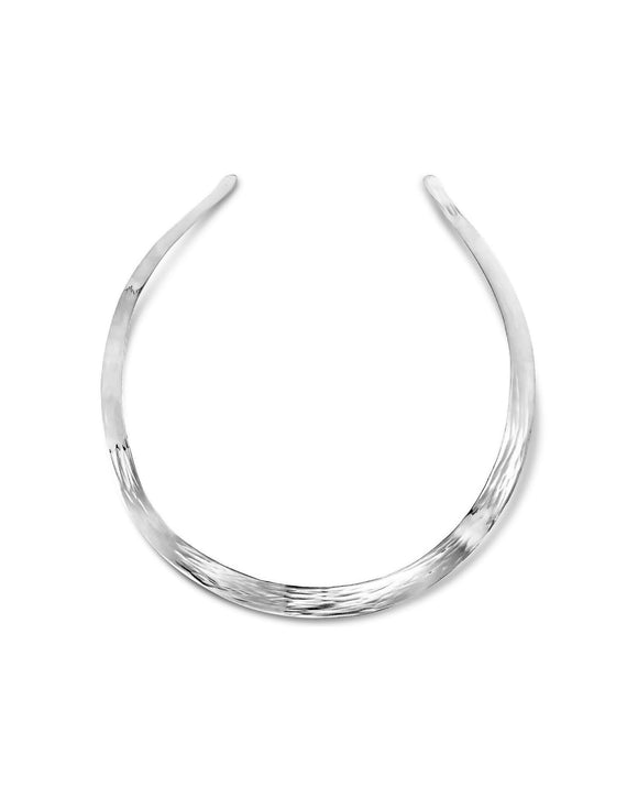 Hammered Convex Silver Necktorc Necklace (12mm) Necklace Pruden and Smith
