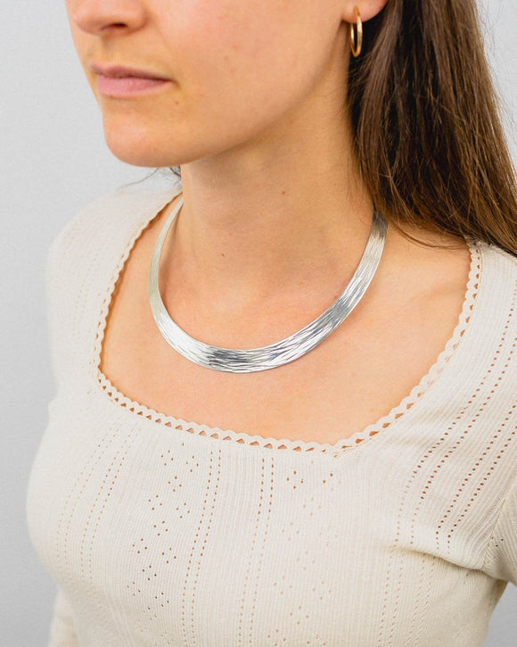 Hammered Convex Silver Necktorc Necklace (12mm) Necklace Pruden and Smith