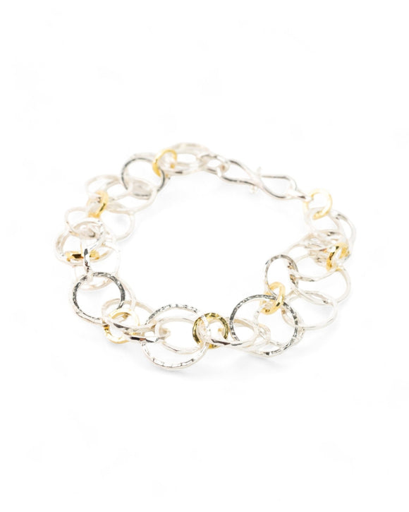 Hammered Mixed Metal Silver Chain Bracelet Bracelet Pruden and Smith