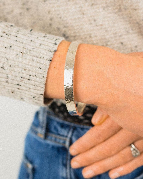 Hammered Rectangular Solid Silver Bangle Bangle Pruden and Smith