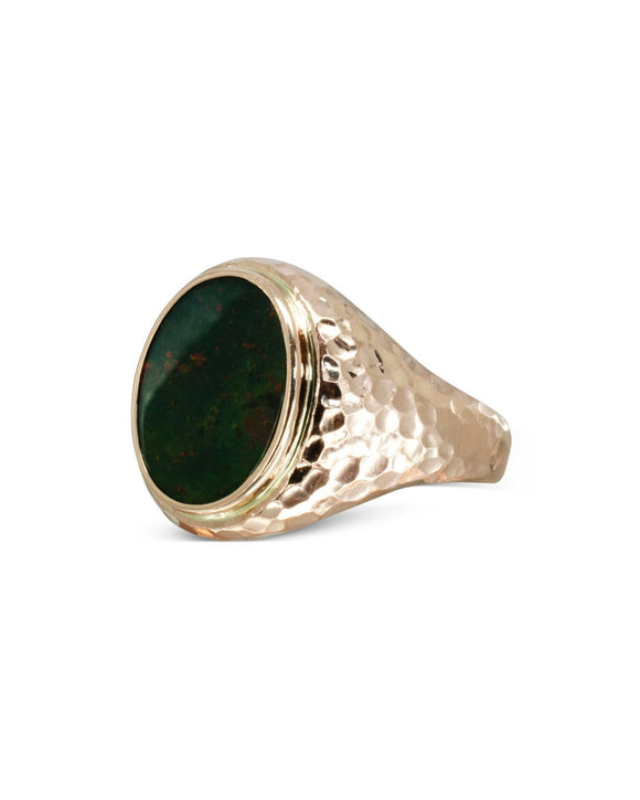 Hammered Rose Gold Bloodstone Signet Ring Ring Pruden and Smith