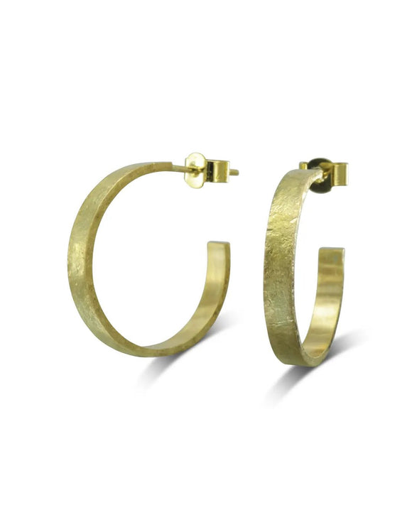 Hammered Rough Gold Hoop Earrings Earrings Pruden and Smith 9ct Yellow Gold 2mm