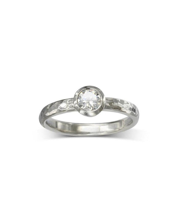 Hammered Round Brilliant Cut Diamond Platinum Ring Ring Pruden and Smith