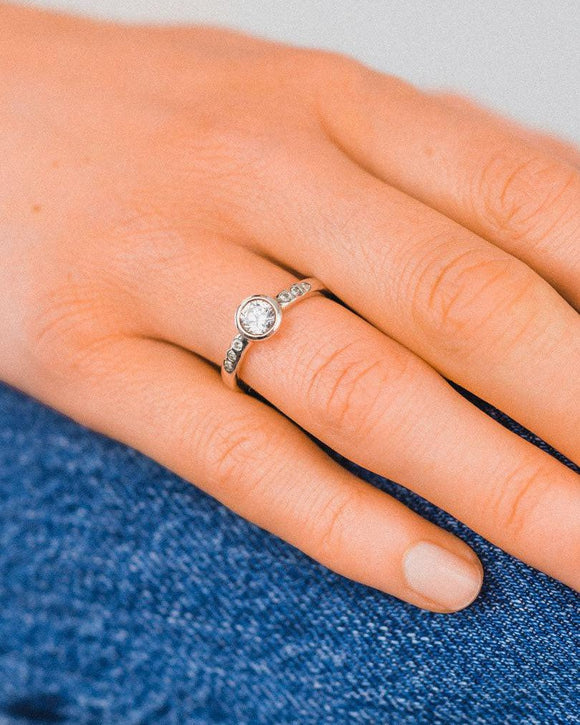 Hammered Round Brilliant Cut Diamond Platinum Ring Ring Pruden and Smith