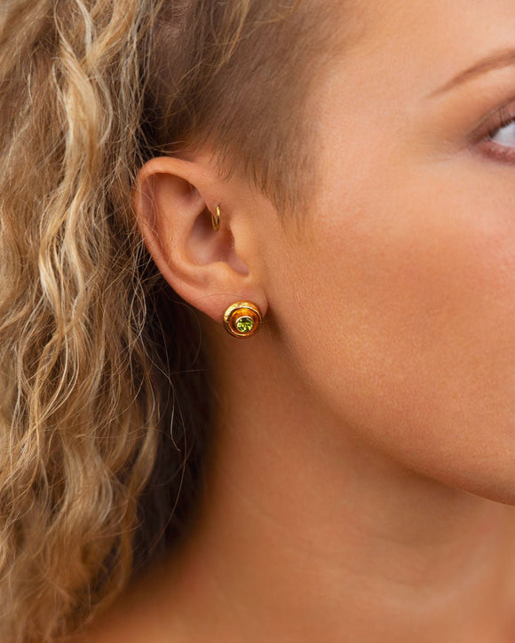Hammered Round Peridot Stud Earrings (12mm) Earrings Pruden and Smith