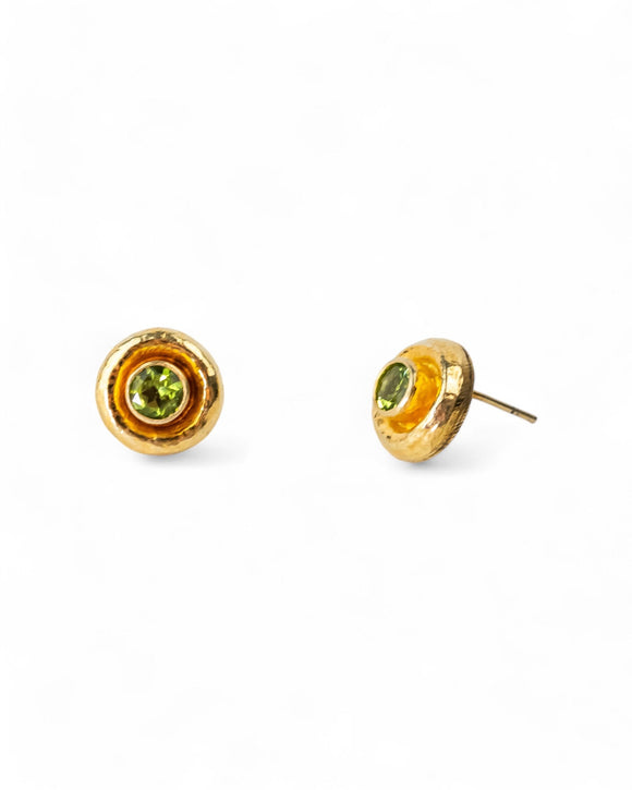 Hammered Round Peridot Stud Earrings (12mm) Earrings Pruden and Smith