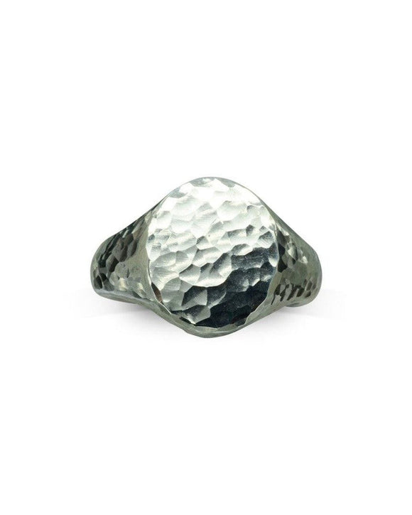 Hammered Silver Signet Ring Ring Pruden and Smith 11x9mm Silver