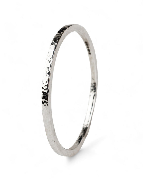 Hammered Square Section Solid Silver Bangle (3-4mm) Bangle Pruden and Smith