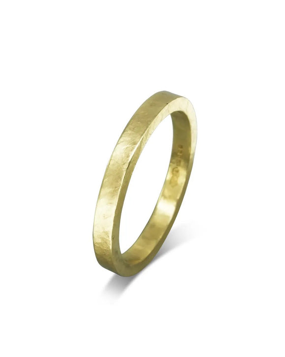 Narrow Women's Rough Hammered Yellow Gold Wedding Band Pruden and Smith