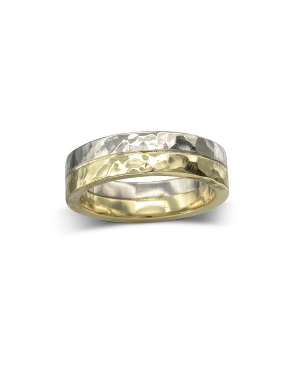 Hammered Two Tone 18ct Gold Wedding Band Ring Pruden and Smith 6mm