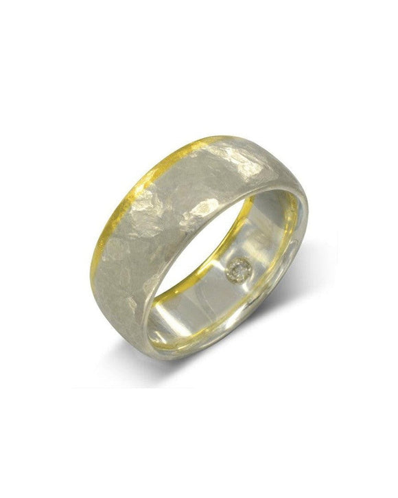 Hammered Two Tone Gold Wedding Band Ring Pruden and Smith