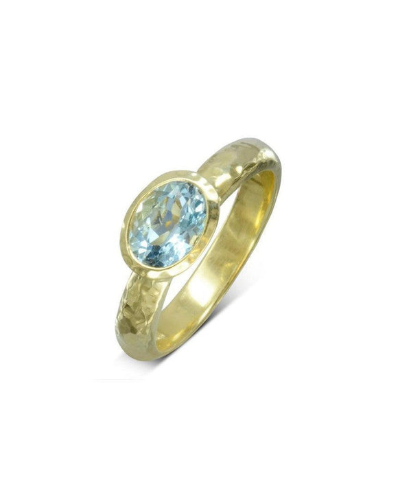 Hammered Yellow Gold Oval Aquamarine Ring Ring Pruden and Smith