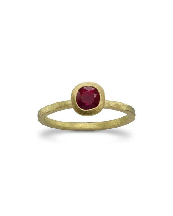 Hammered Yellow Gold Ruby Ring Ring Pruden and Smith