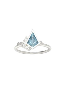 Water Bubbles Aquamarine and Diamond Engagement Ring Ring Pruden and Smith 9ct White Gold Kite Shaped 