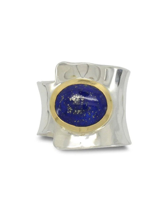 Lapis Lazuli 18ct Yellow Gold and Silver Cuff Ring Ring Pruden and Smith