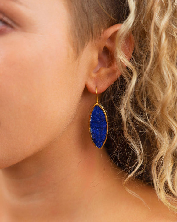 Lapis Lazuli Marquise Drop Earrings (40mm) Earrings Pruden and Smith