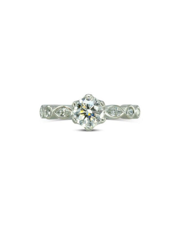 Marquise Diamond Platinum Band Solitaire Engagement Ring Ring Pruden and Smith