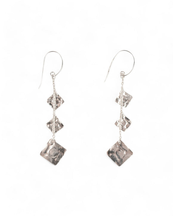 Marwar Hammered Square Silver Dangly Earrings Earrings Pruden and Smith