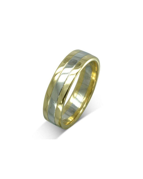 Mixed Metal Gold Flat Wedding Band (6mm) Ring Pruden and Smith