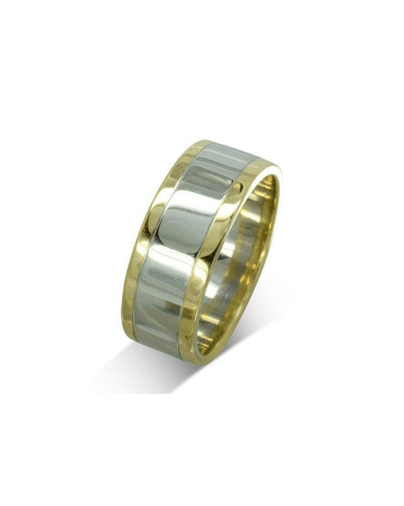 Mixed Metal Gold Flat Wedding Band (8mm) Ring Pruden and Smith