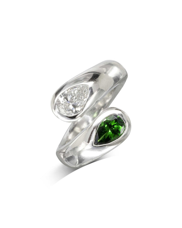 Moi et Toi Tsavorite and Diamond Platinum Ring Ring Pruden and Smith