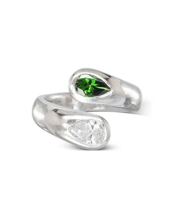Moi et Toi Tsavorite and Diamond Platinum Ring Ring Pruden and Smith