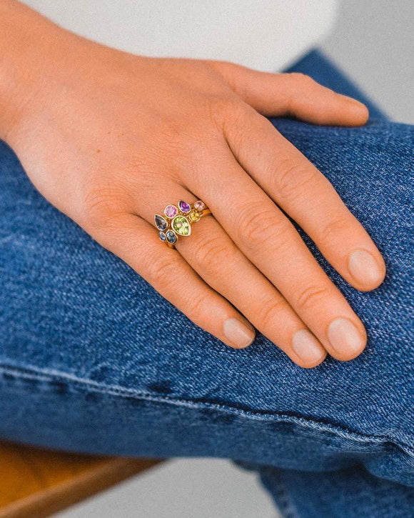 Multi-Coloured Pear Shaped Sapphire Stacking Ring Set Ring Pruden and Smith