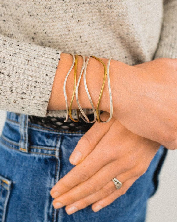 Nine Strand 9ct Rose Gold and Silver Cuff Bangle Bangle Pruden and Smith