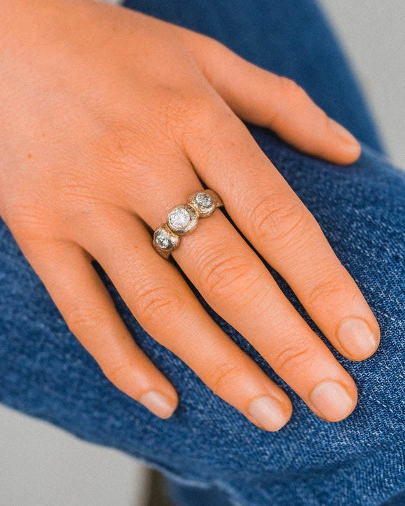 Nugget 18ct Yellow Gold Trilogy Diamond Ring Ring Pruden and Smith Rough