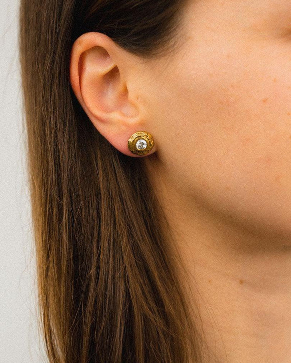 Nugget 9ct Gold Diamond Stud Earrings (Large) Earrings Pruden and Smith