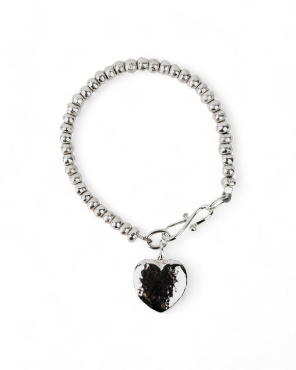 Nugget Hammered Silver Heart Charm Bracelet Bracelet Pruden and Smith