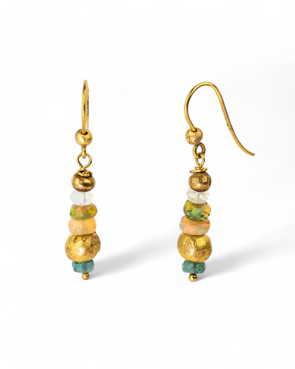 Nugget Opal and Gold Dangly Earrings Earrings Pruden and Smith