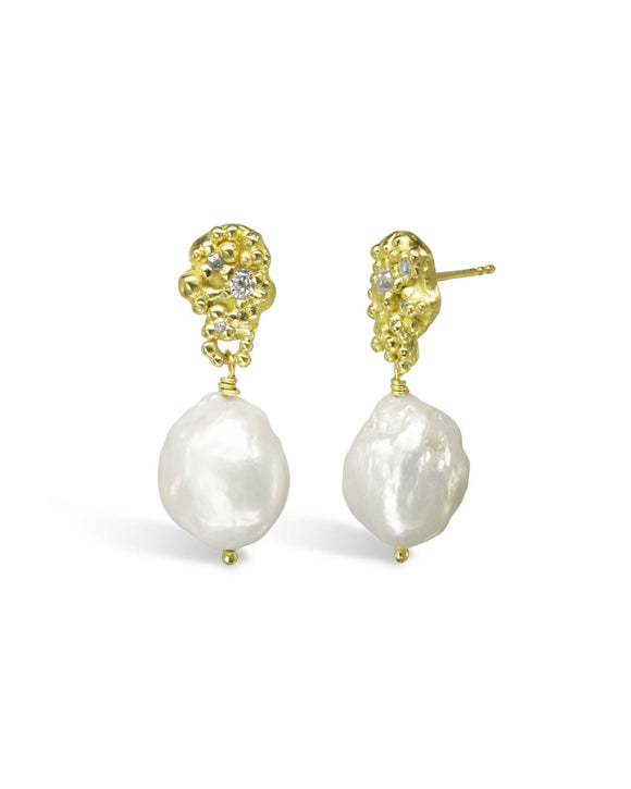 Nugget Pearl and Diamond Drop Earrings Earrings Pruden and Smith