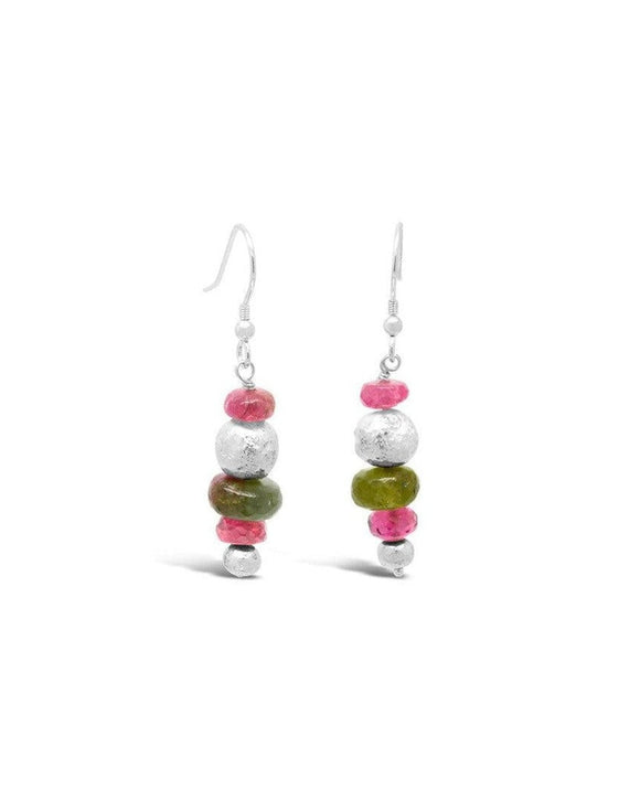 Nugget Silver and Gemstone Drop Earrings Earrings Pruden and Smith Tourmaline (Dark Pink)