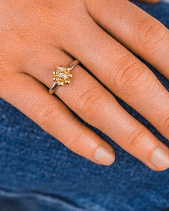 Nugget Silver and Gold Diamond Flower Ring Ring Pruden and Smith