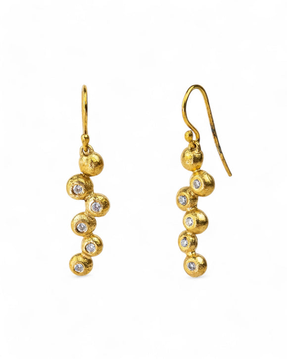 Nugget Yellow Gold Multi Diamond Drop Earrings Earrings Pruden and Smith
