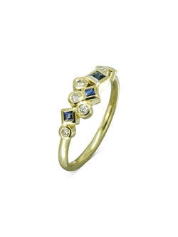 Water Bubbles Rocky Sapphire Diamond Half Eternity Ring Ring Pruden and Smith 9ct Yellow Gold  