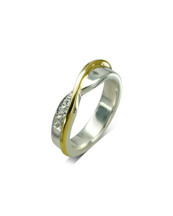 Offset Two Colour Diamond Set Crossover Ring Ring Pruden and Smith