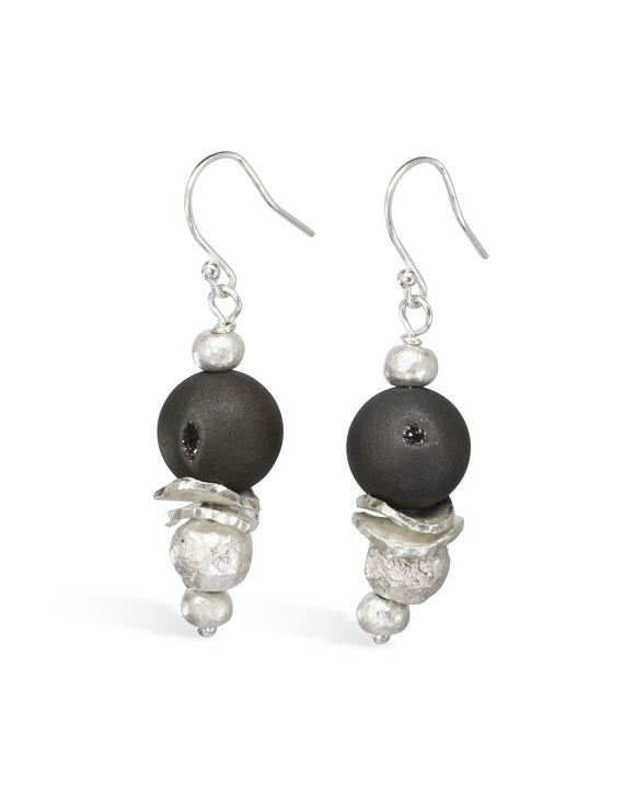 Black Onyx Druzy Drop Earrings Pruden and Smith