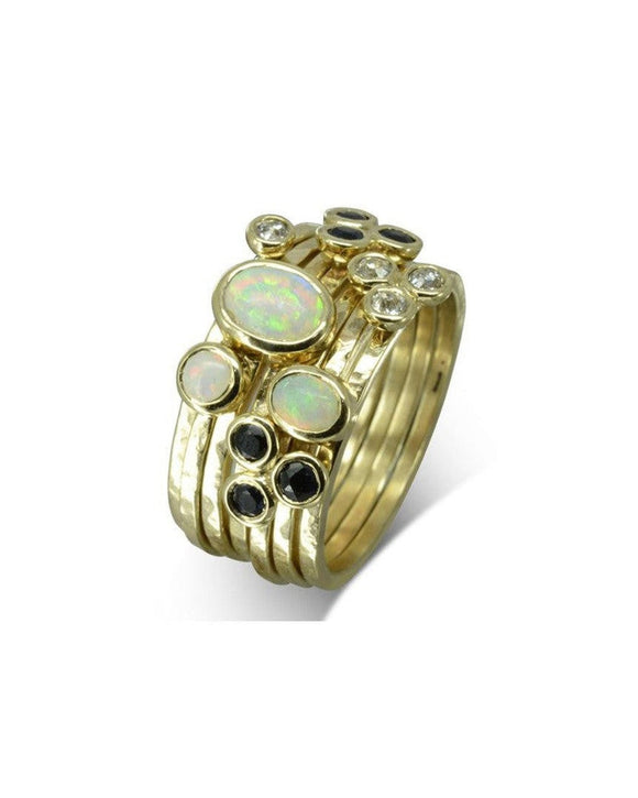 Opal and 9ct Yellow Gold Stacking Ring Set Ring Pruden and Smith
