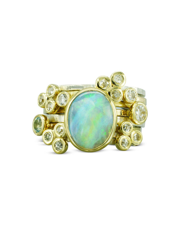 Opal and Diamond Gold Stacking Ring Set Ring Pruden and Smith