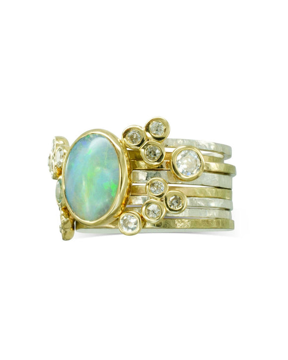 Opal and Diamond Gold Stacking Ring Set Ring Pruden and Smith