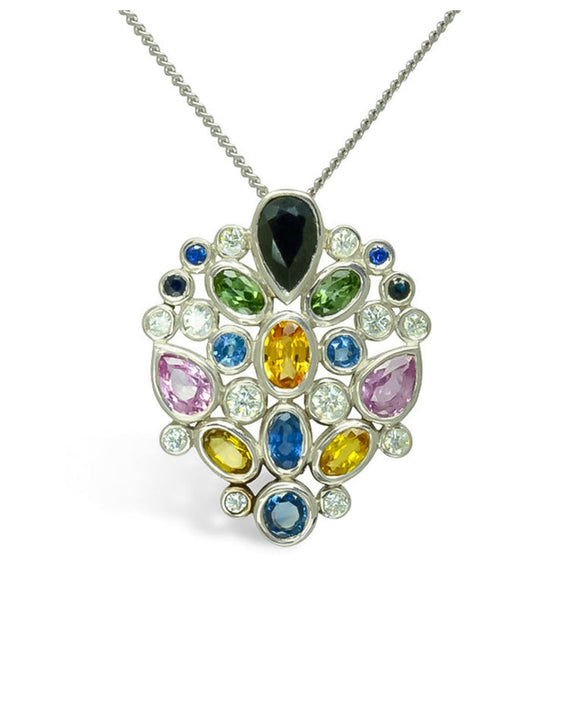 Peacock Cluster Sapphire Pendant Pendant Pruden and Smith