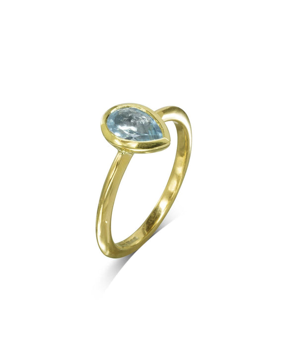 Pear Aquamarine Yellow Gold Solitaire Ring Ring Pruden and Smith